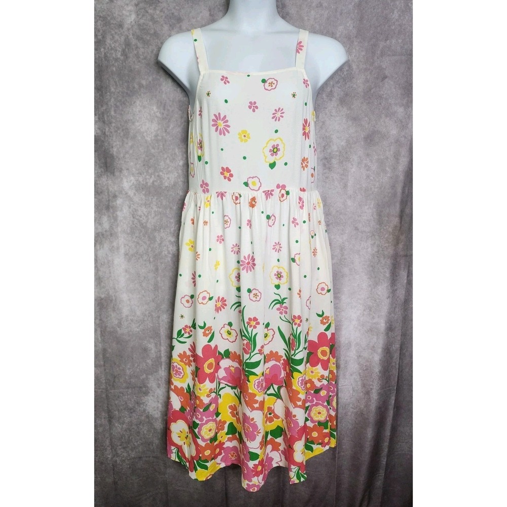 Mister Zimi Sophie Floral Print Midi Summer Dress White‎ Meadow Size 12 Easter